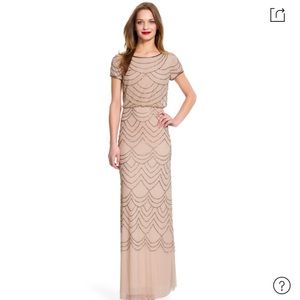 Adrianna Papell Short Sleeve Beaded Blouson Gown